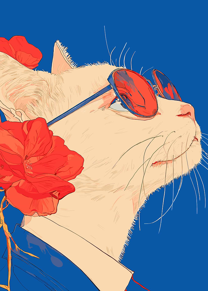 Cool Cat with Flowers