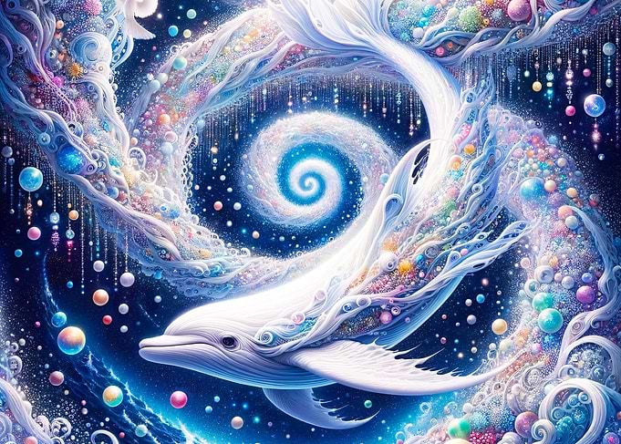 Whimsical White Whale in a Galaxy