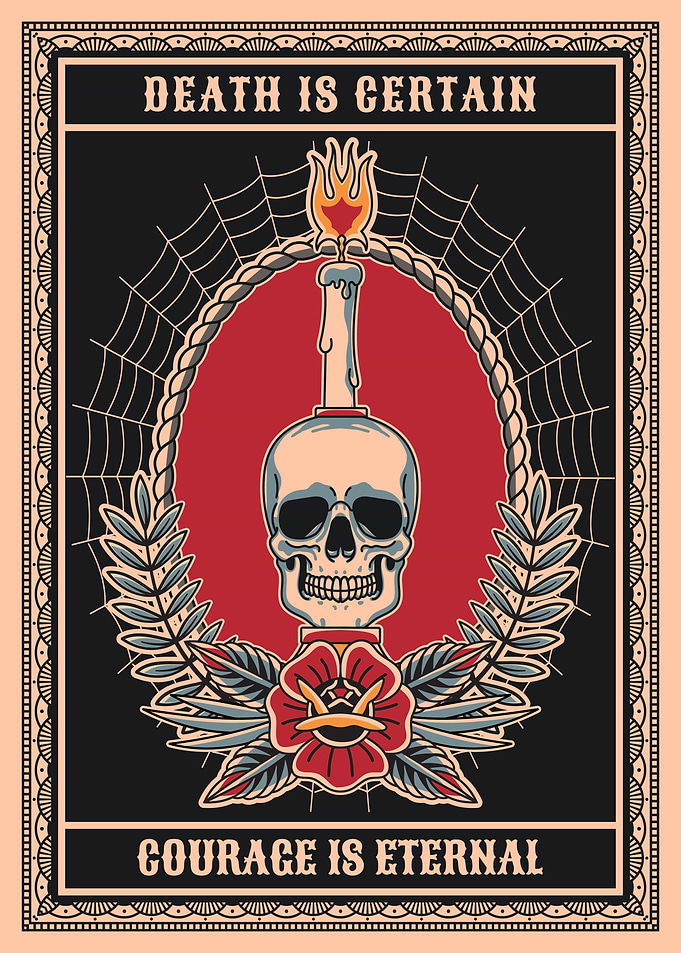 Death & courage, skull tattoo art