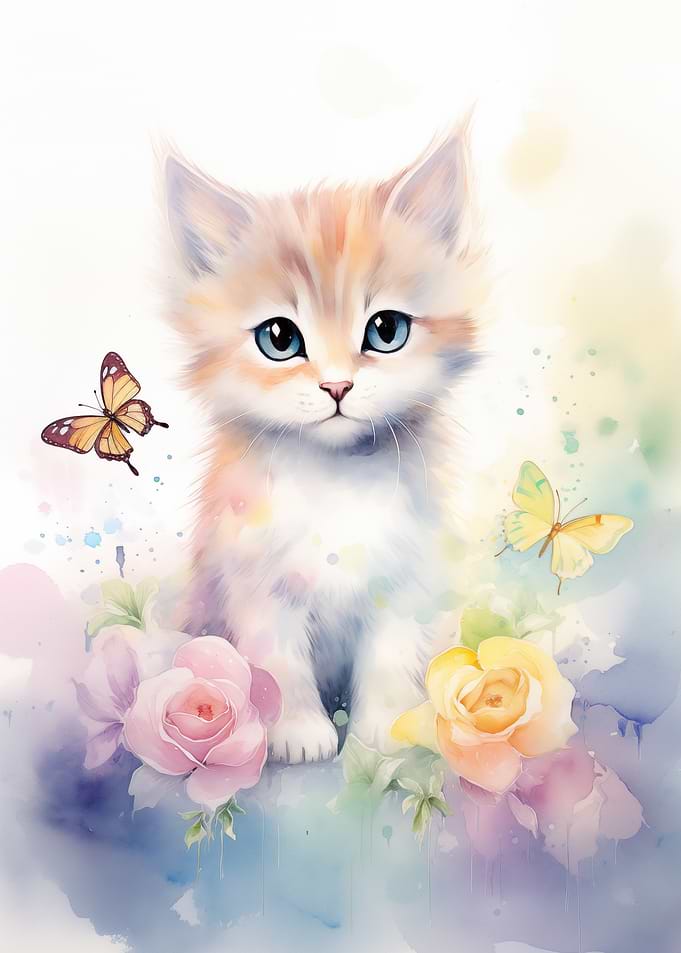 Cute Kitten with Butterflies