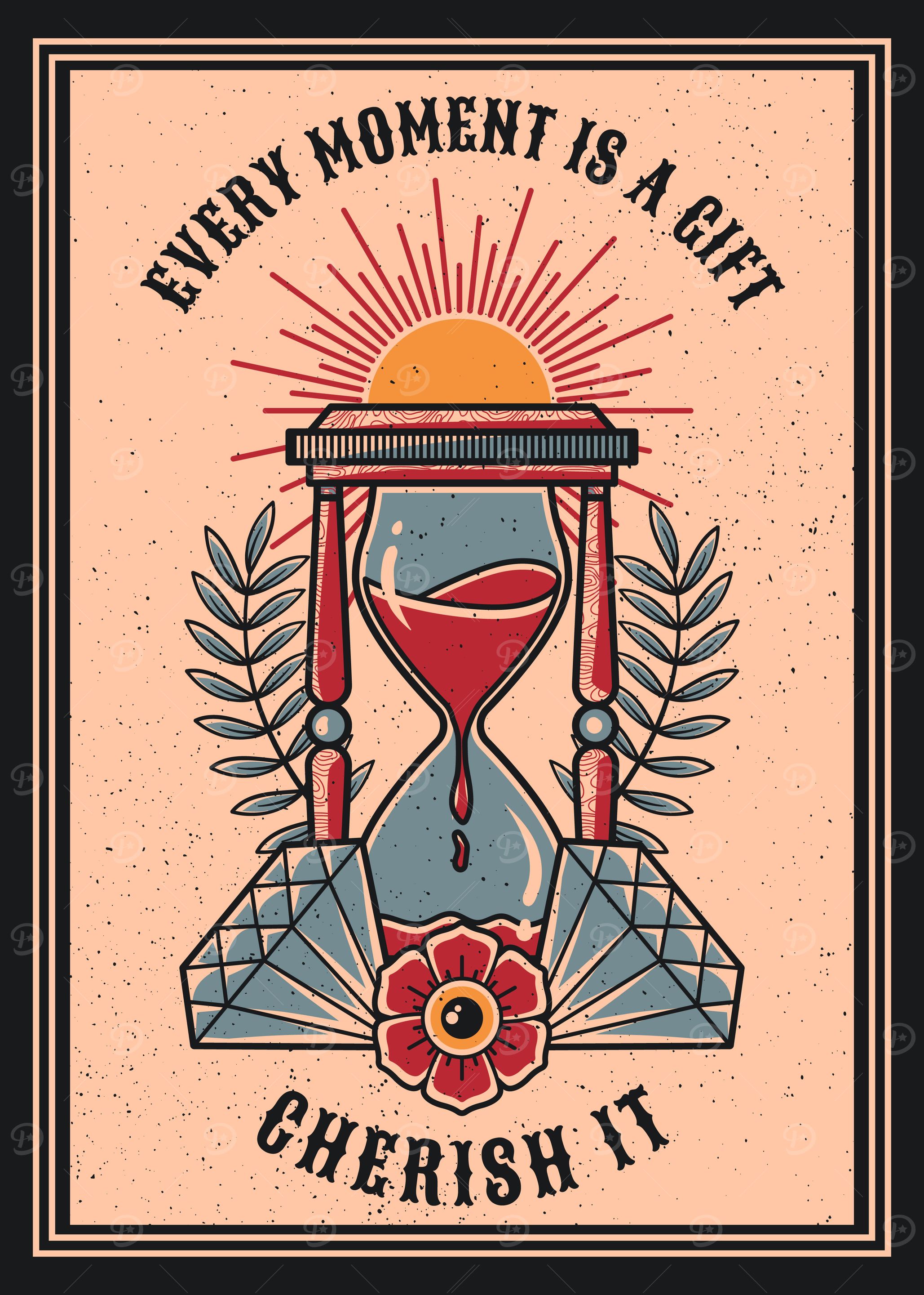 Hourglass & Cherish Moment vintage illustration