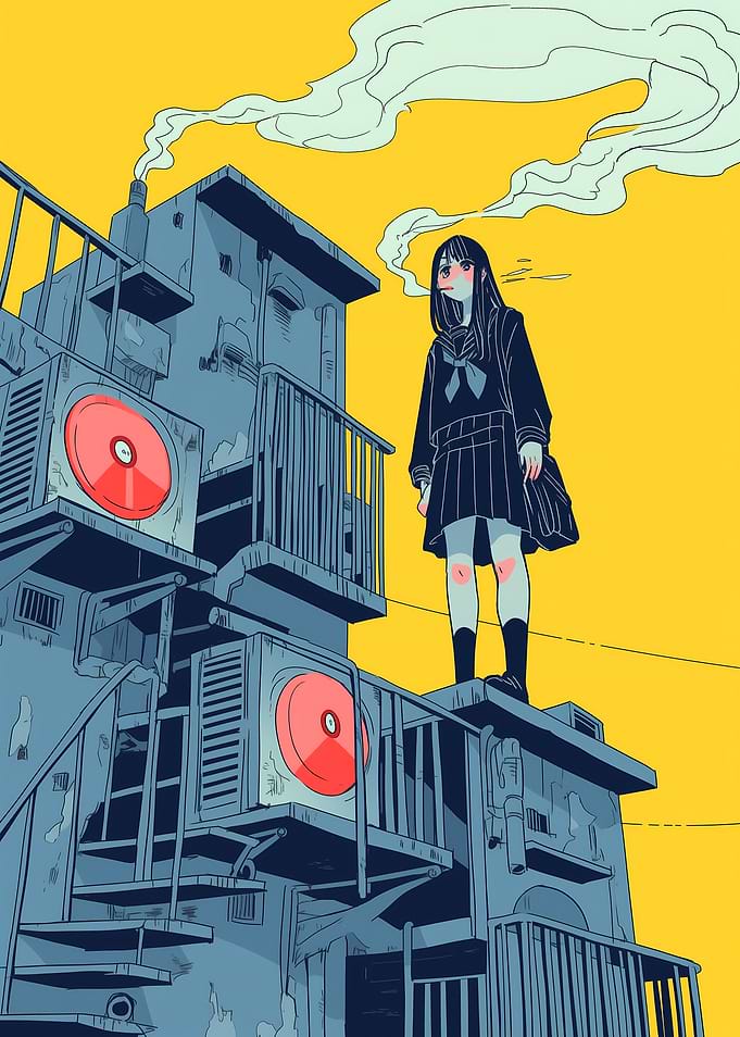 Anime Girl on Rooftop