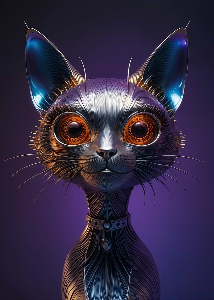 Futuristic Cat with Striking Orange Eyes