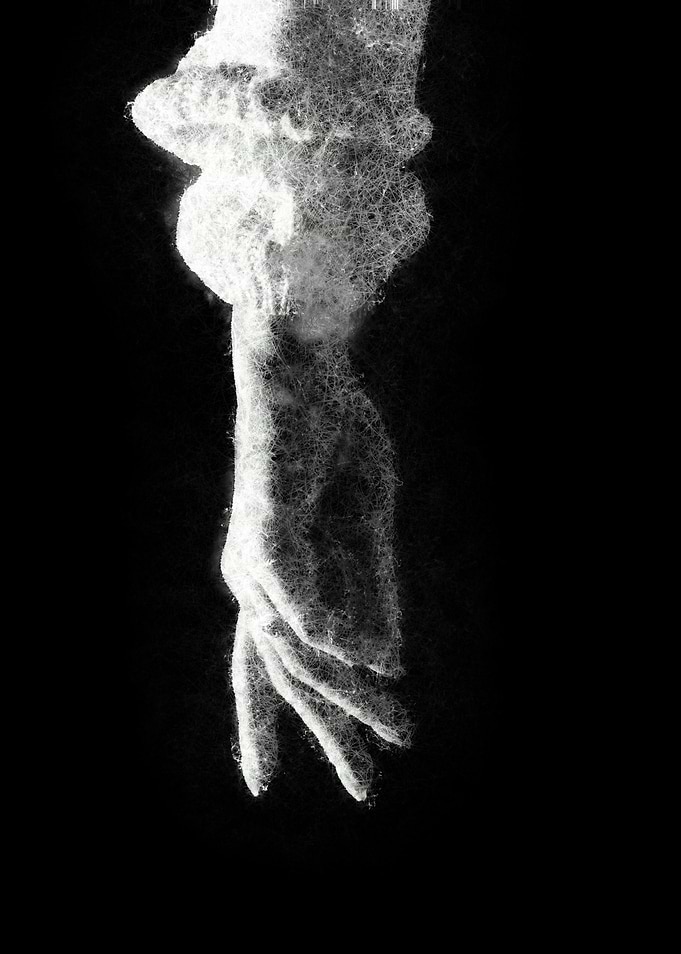 illuminating hand reaching out deep line art