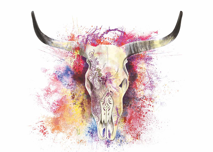 Colorful Bull Skull Art