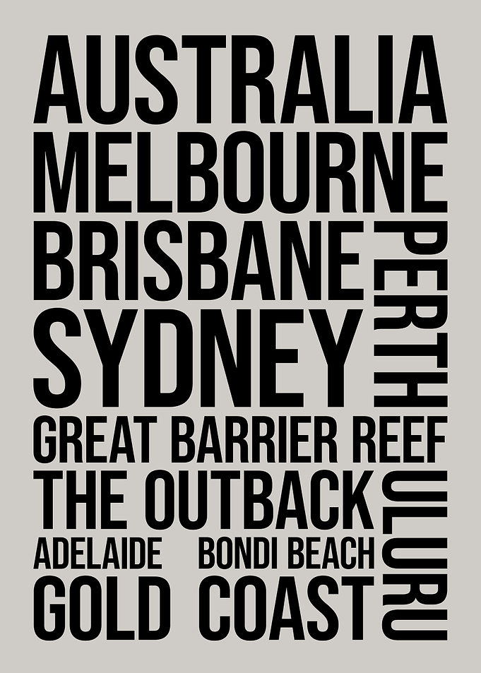 Australia Cities and Landmarks Typography Word Art
