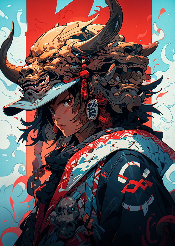Anime Girl with Oni Mask