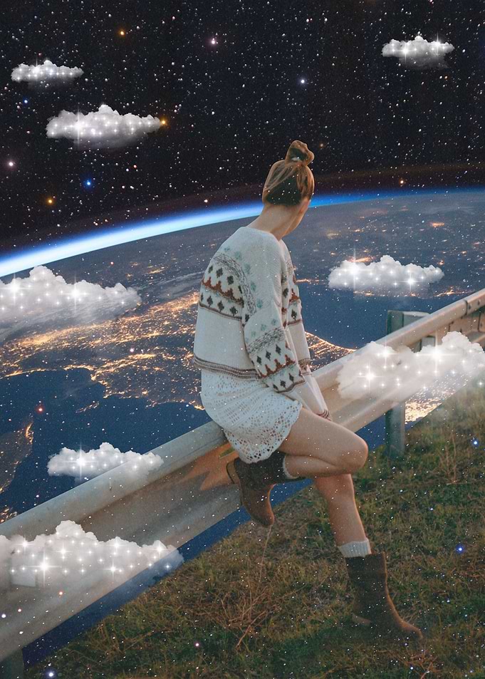 Woman Gazing at Earth from Space