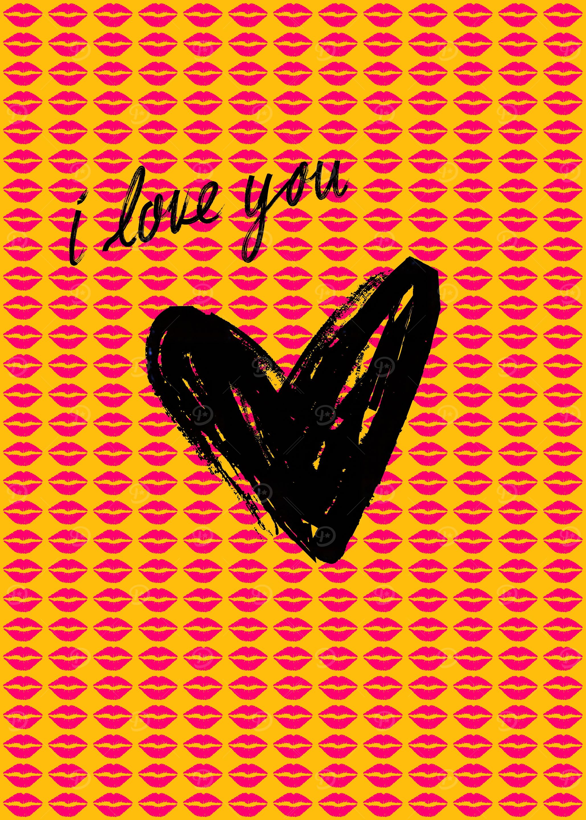 I Love You Heart Print | Pink and yellow Pop art poster