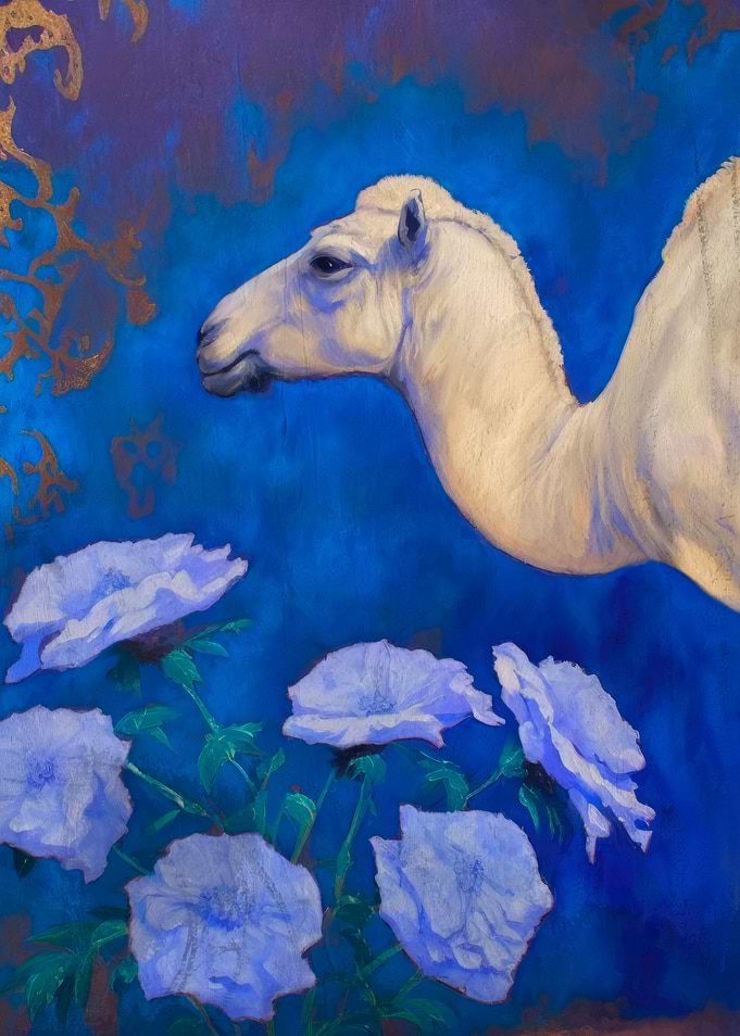 Camel and Blue Flowers