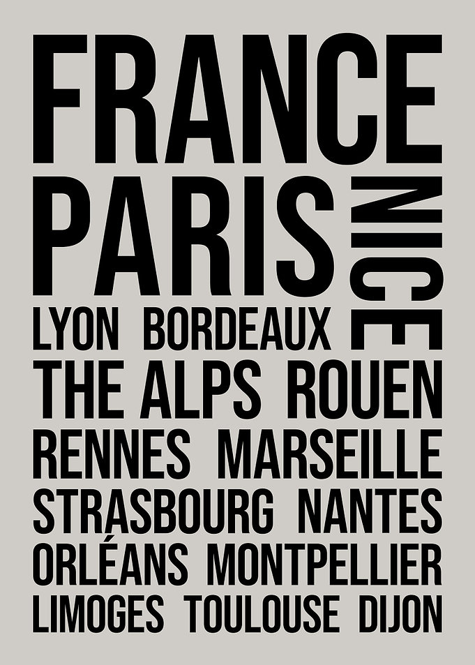 France Cities Typography Word Art
