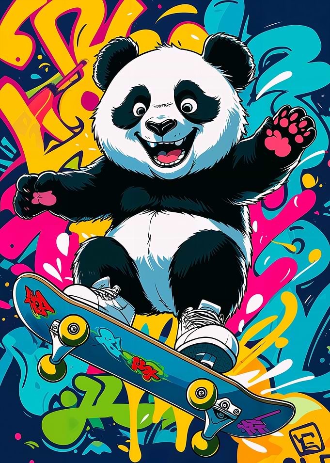 Happy Panda Skateboarding