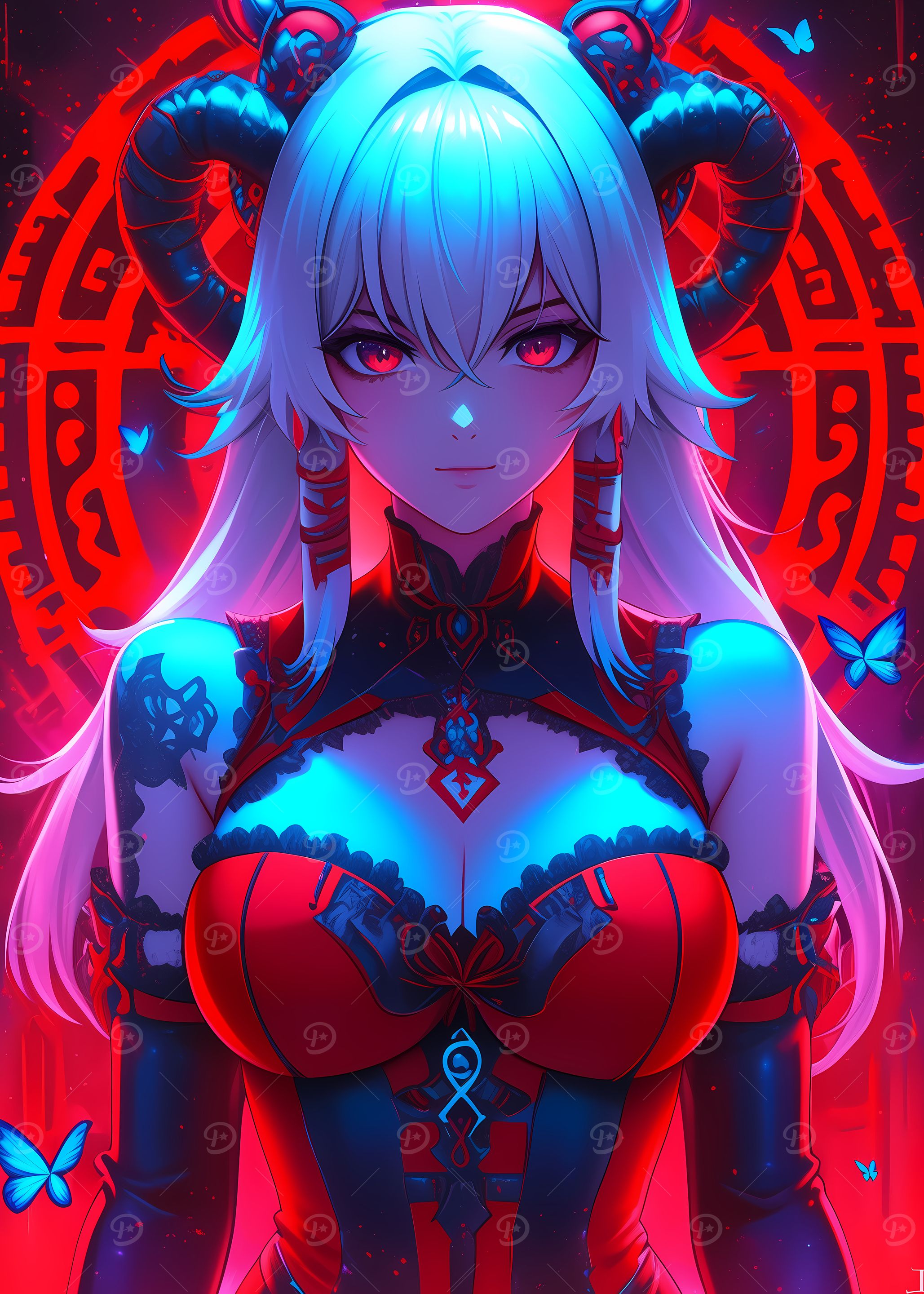 Anime Girl with Horns Gaming