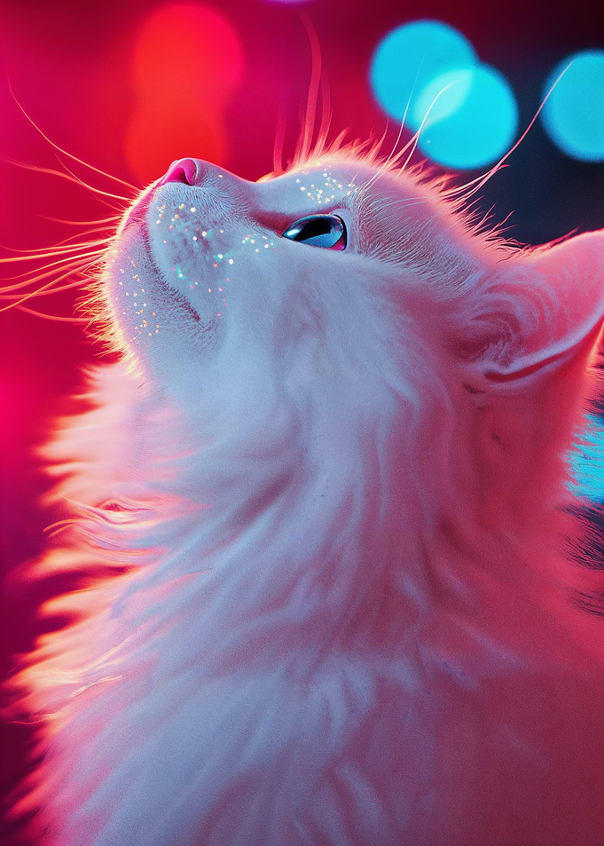 White Cat in Neon Lights