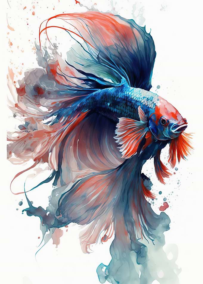 Watercolor Siamese Fighting Fish
