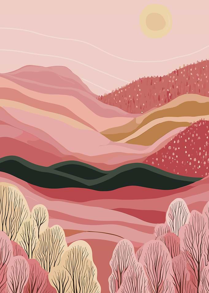 Original Pink Mountain Landscape