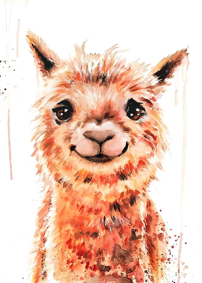 Smiling Alpaca Watercolor