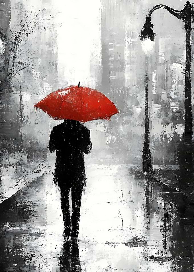 Red Umbrella in City