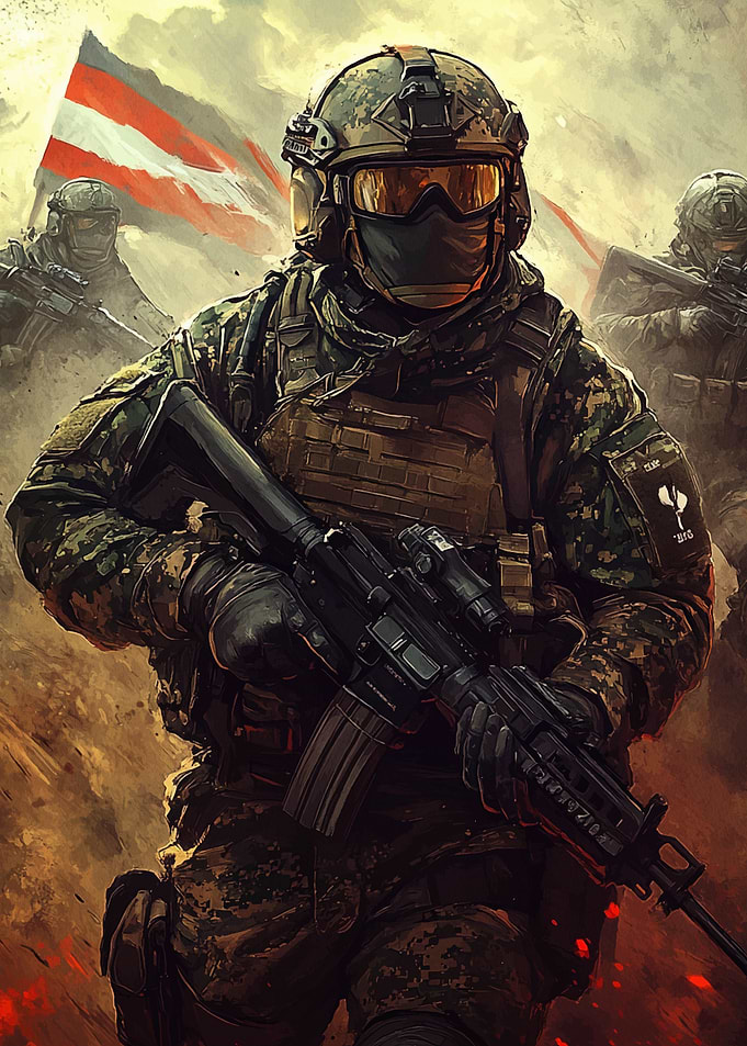 Soldier with Rifle and Flag
