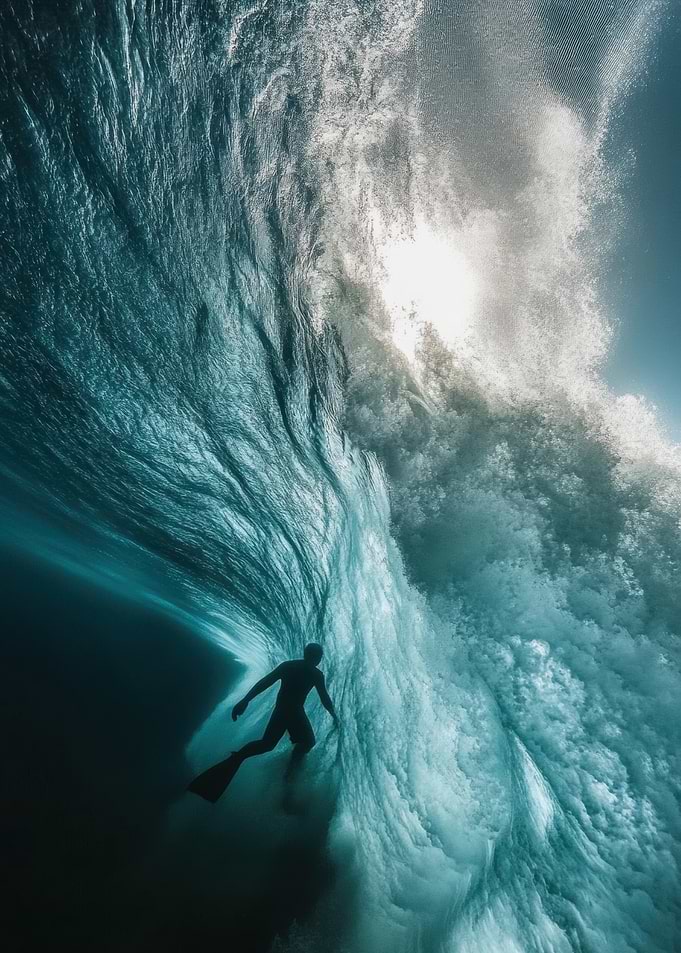 Surfer Under a Wave