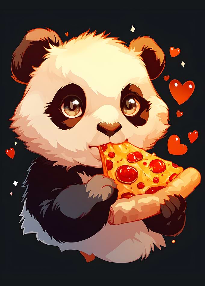 Cute Panda Eating Pizza