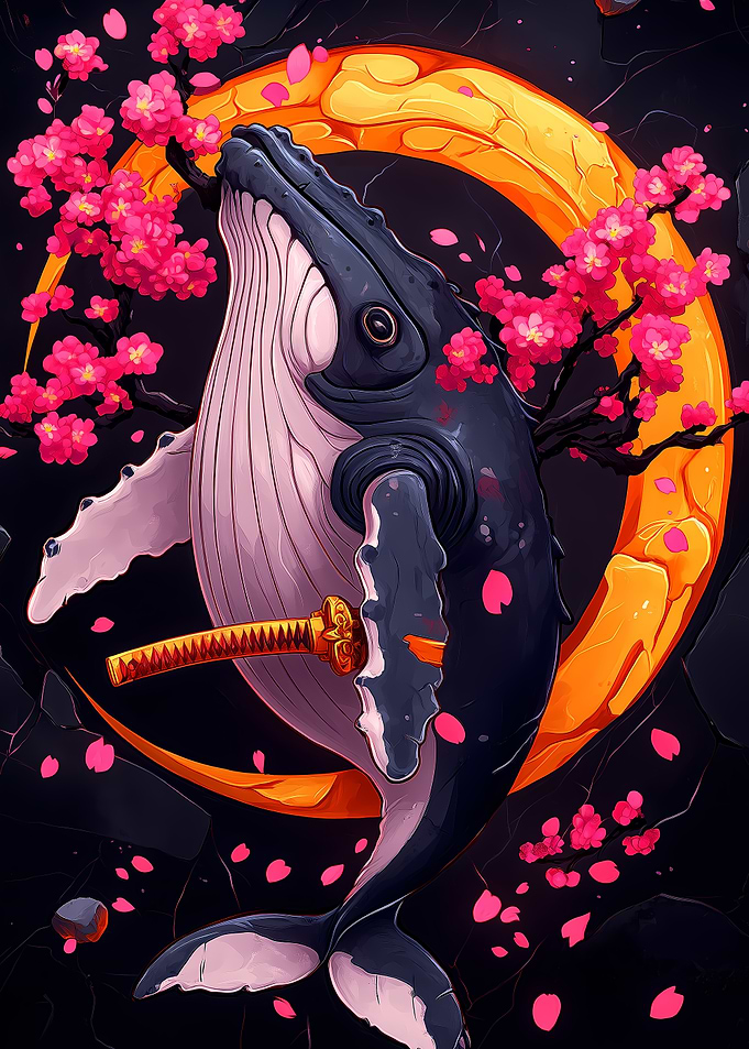 Whale Samurai with Cherry Blossoms