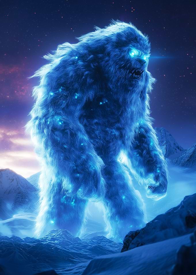 Glowing Yeti in Mountains