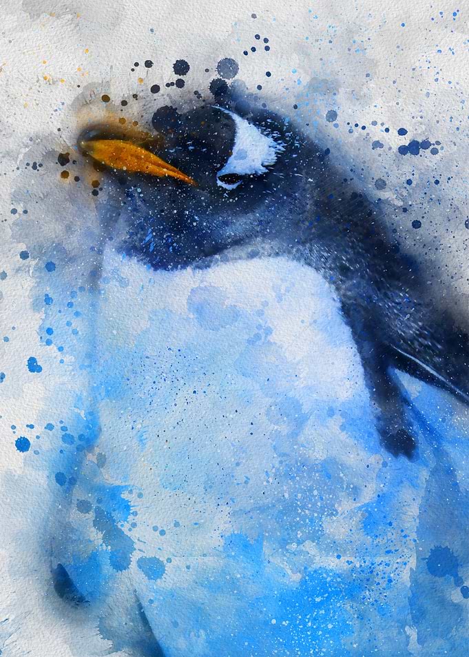 adorable penguin watercolor painting