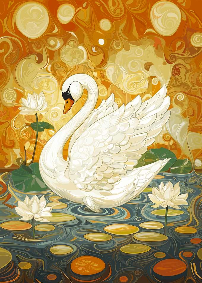 White Swan with Spread Wings