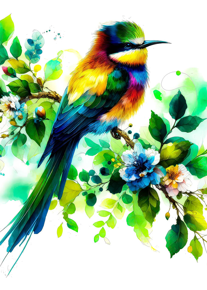 Rainbow Bird on Branch