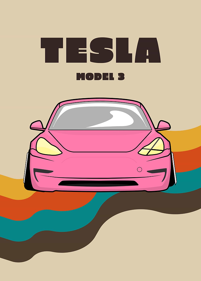 Pink Tesla Model 3 | RETRO ART