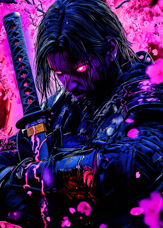 Samurai with glowing eyes