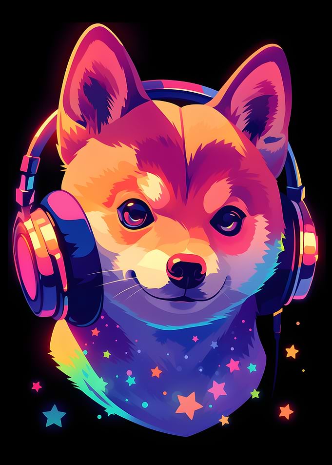 Shiba Inu with Headphones