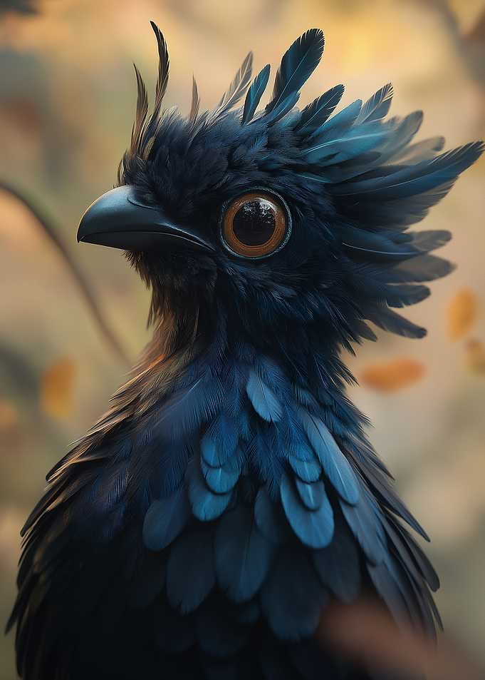 Blue Bird with Large Eyes