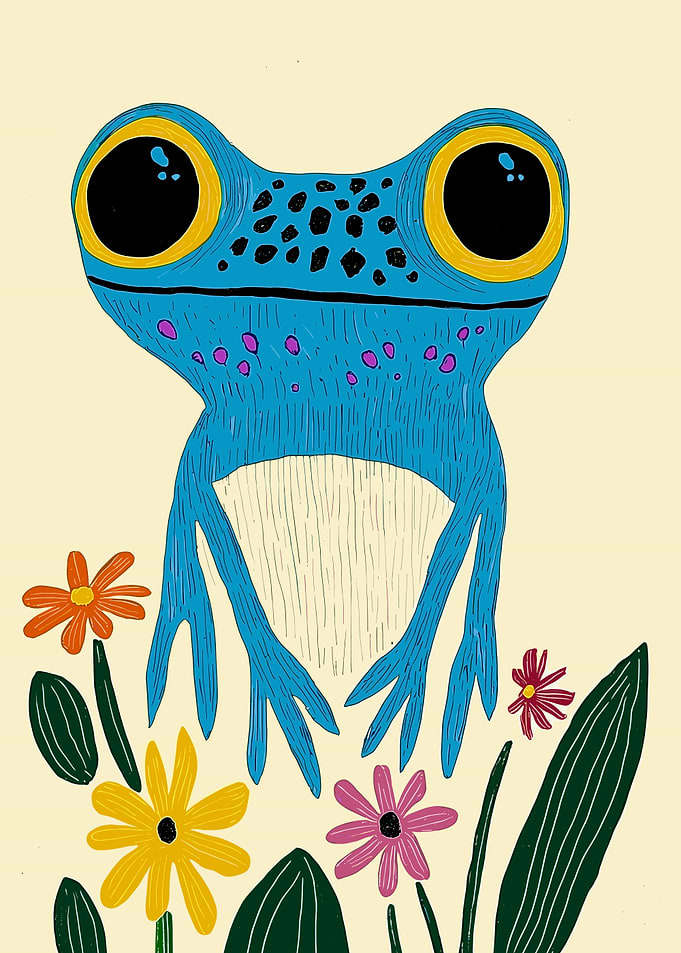 Blue Frog with Flowers