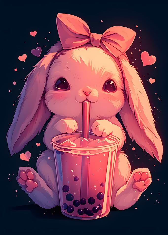 Cute Bunny with Boba Tea