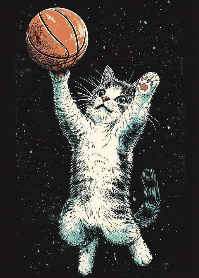 Cat in Space with Basketball