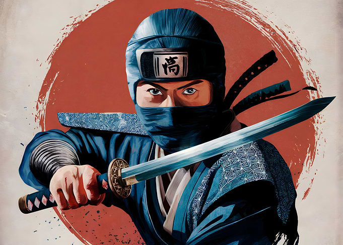 Ninja Warrior with Katana Silent Blade of Shadows vintage Japanese