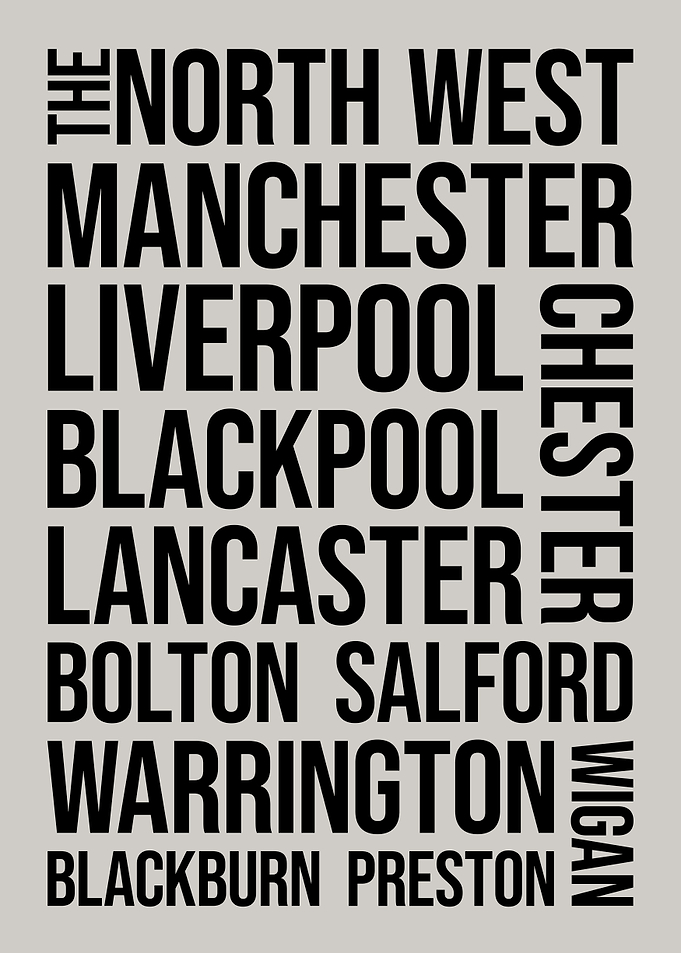North West England Cities Word Art Typography