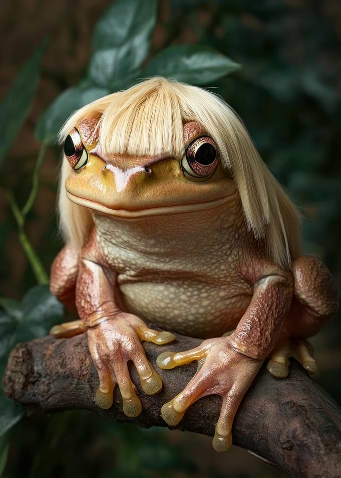 Frog with Blonde Wig