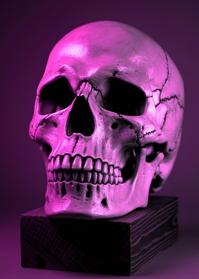 Pink Skull on Wood