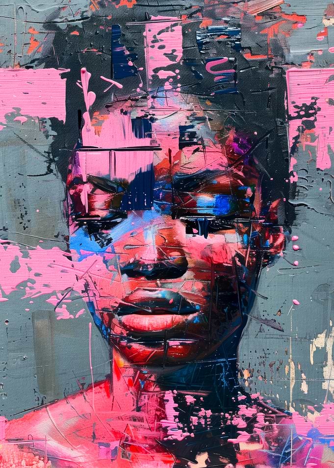 Abstract Portrait in Pink and Blue