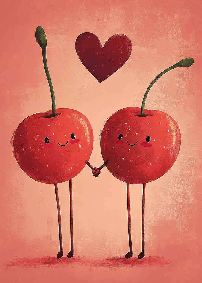 Cherry Couple in Love | Valentine's Day Wall Art