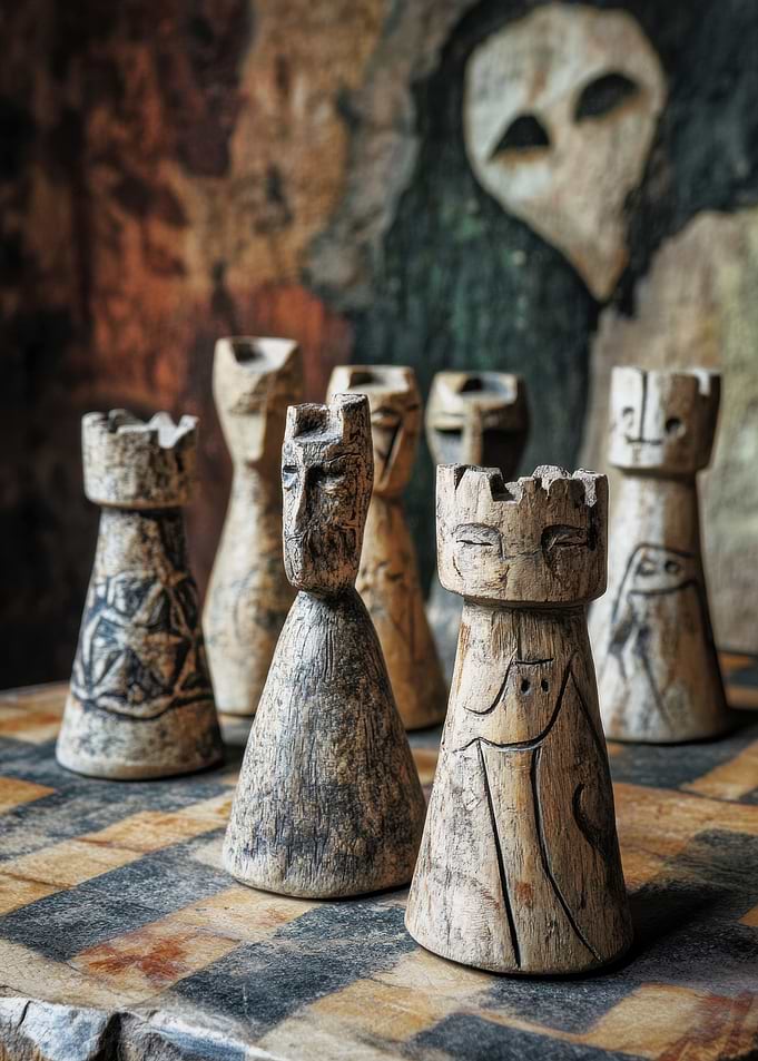 Hand-Carved Wooden Chess Pieces