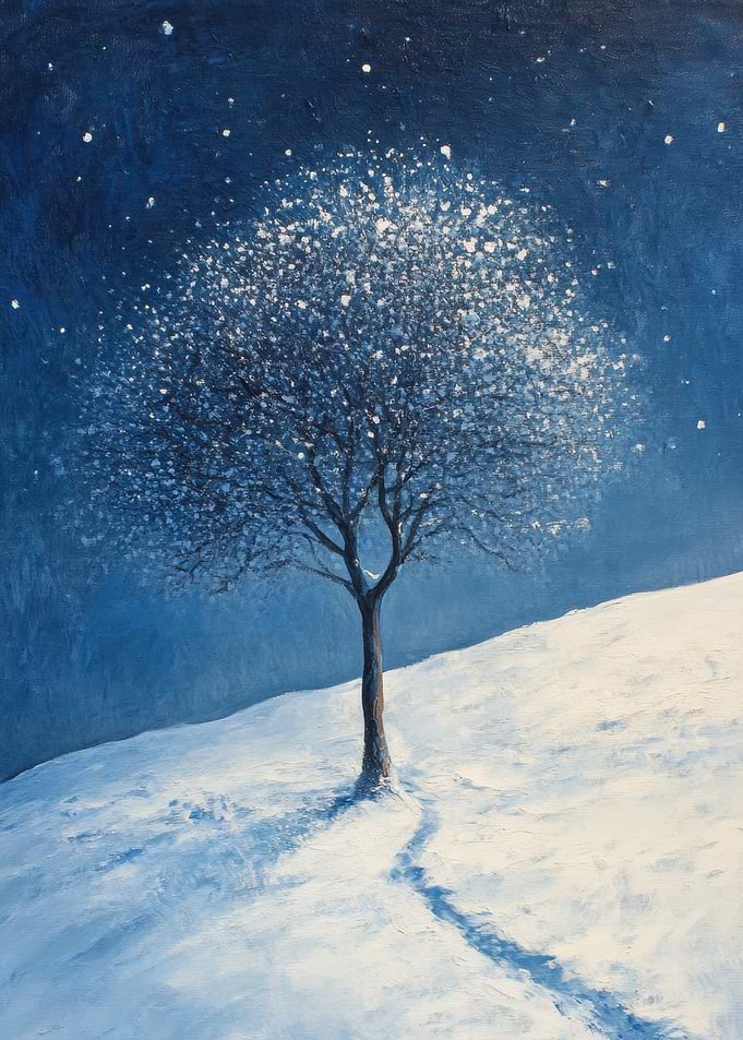 Snowy Night Tree