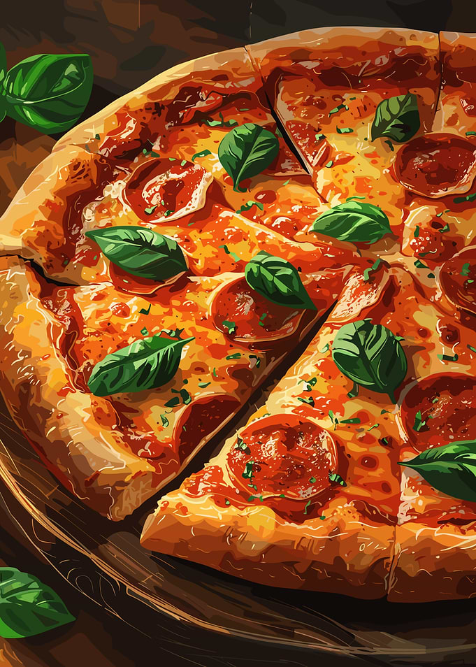 Pepperoni Pizza with Basil