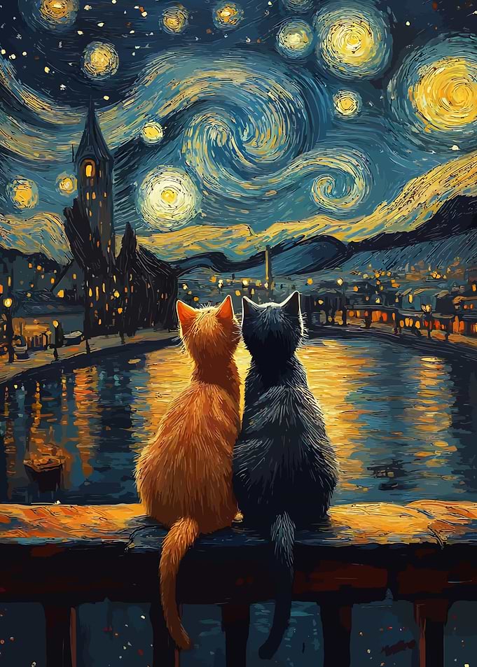 Cats Under Starry Night