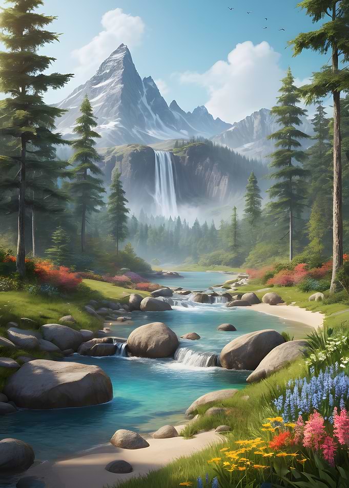 Mountain Waterfall Landscape