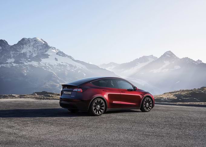 Tesla Model Y in Mountains