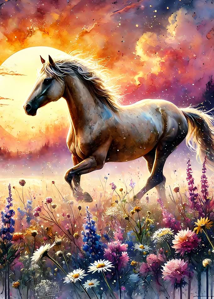 Horse Running Through Field
